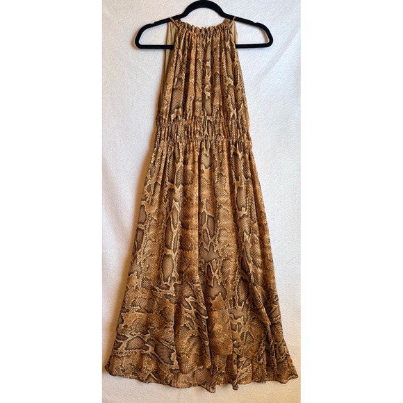 ZARA Snake Print Halter Neck Midi Dress Ruffled Hem Size M - Picture 3 of 8